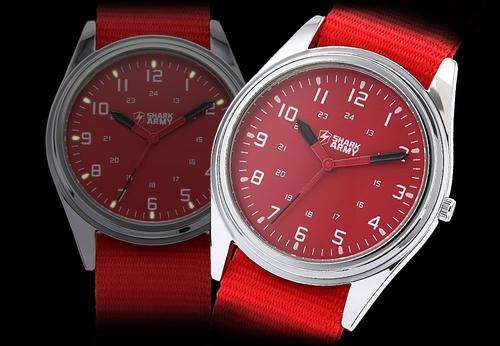 *** SHARK ARMY Red Dial Mens Gentleman Nylon Military Sport Quartz Wrist Watch