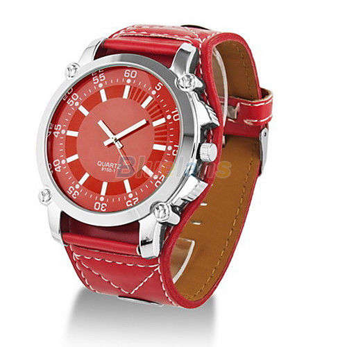 *** HOT FASHION**Oversized RED Quartz Luminous Hands Wrist Watch Senoras Relo