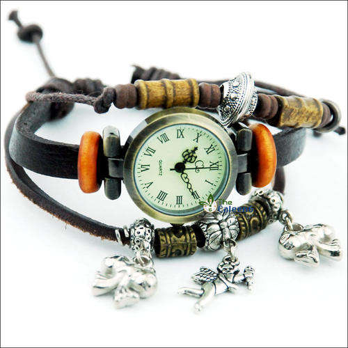 -Fashion SILVER Quartz Weave WRAP Around Leather Bracelet Lady Woman Wrist Watch**