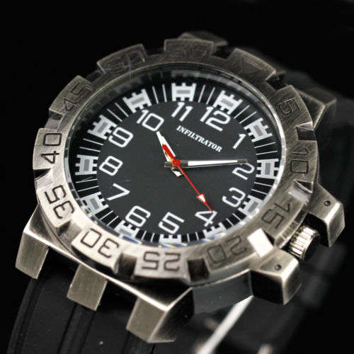 *** INFANTRY ** BIG DIAL** Military Sport Mens Wrist Watch Black Rubber Brand New