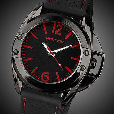 *** INFILTRATOR Police Mens Sport Quartz Military Army Fashion Wrist Watch Black Rubber
