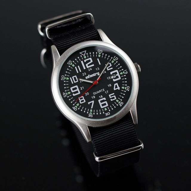 From USA***          INFANTRY MILITARY Army Mens Sport DATE Quartz Wrist Watch Black  Nylon Stra
