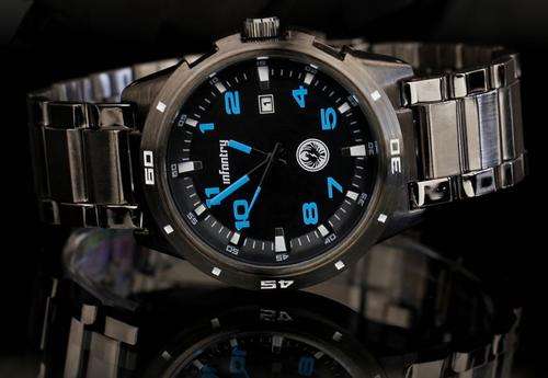 ***INFANTRY Mens Army Police Quartz DATE Display Sport Watch Stainless Steel BLUE