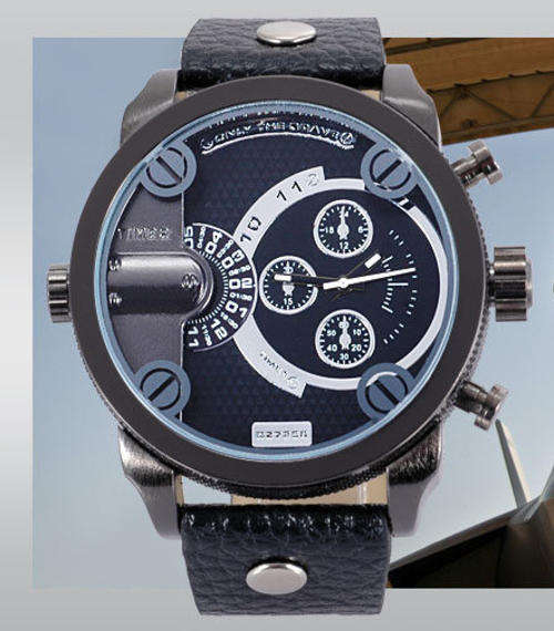 **BIG ( 53mm ) ZEIGER  DUAL TIME   STEEL WATCH