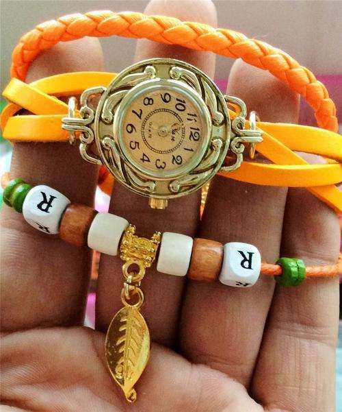 -Fashion  Quartz Weave WRAP Around" LEAF MOTIFF" Leather Bracelet Lady Wrist Watch**