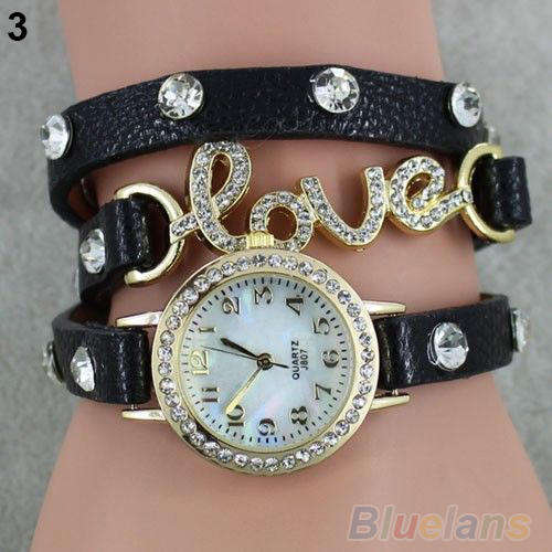 -WONDERFUL GIRL~ LOVE~ CZ DIAL WRAP AROUND LEATHER BRACELET WRIST WATCH B89K**