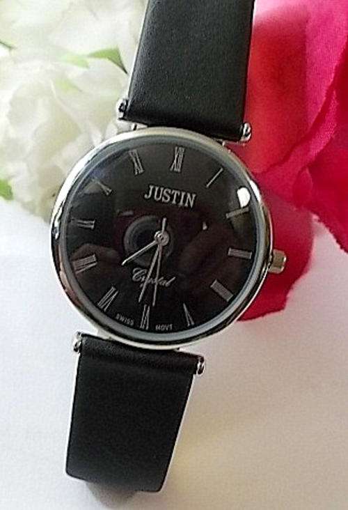*** New  ANALOG ~UNISEX~ ULTRA THIN SWISS MOIVEMENT STEEL   WATCH-GENUINE LEATHER STRAP*