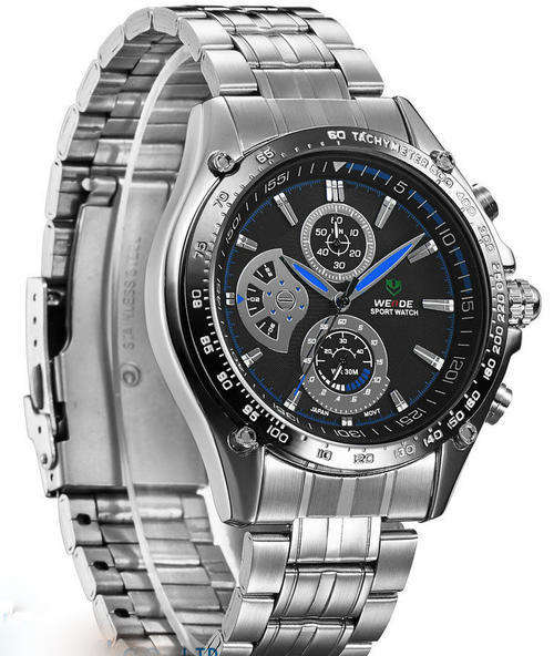 ***WEIDE Chronograph Quartz Black Dial Japan Movement SWISS SHARK Steel Sport Watch