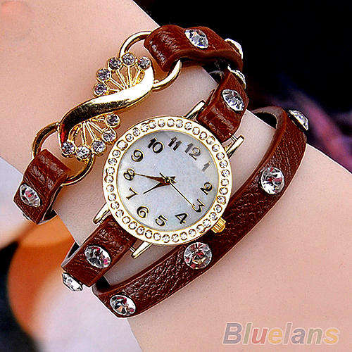 -WONDERFUL GIRL~ LOVE~ CZ DIAL BROWN WRAP AROUND LEATHER BRACELET WRIST WATCH B89K**
