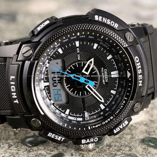 Black OHSEN Analog Digital Quartz Day Date Chronometer Mens Rubber Band Wrist Watch