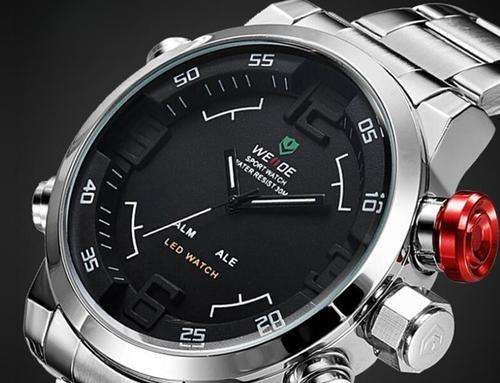 **Hot!! WEIDE New Luxury Stainless Steel Black Bracelet Japan Movement Sport Watch