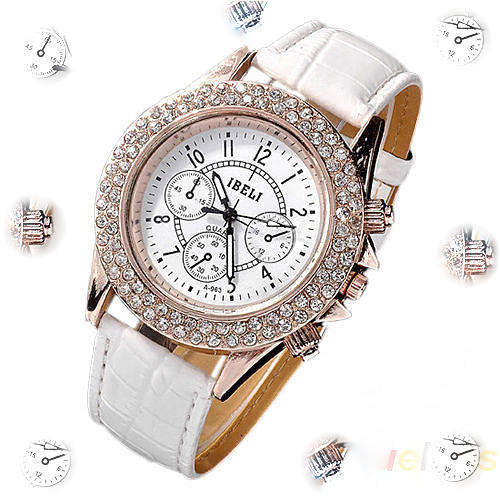 --***LADIES ** IBELI** CRYSTAL ENRICHED CASE  QUARTZ WATCH** LEATHER  STRAP