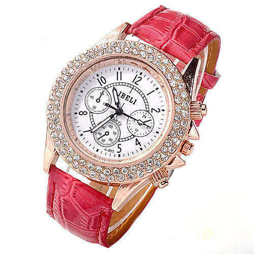 --***LADIES ** IBELI** CRYSTAL ENRICHED CASE  QUARTZ WATCH** LEATHER  STRAP