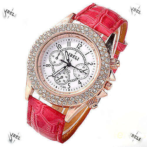 --***LADIES ** IBELI** CRYSTAL ENRICHED CASE  QUARTZ WATCH** LEATHER  STRAP