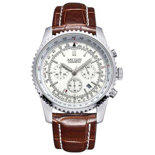 ***Megir Brand 100% Genuine Leather Strap Men Watch  Calendar Multi Function Quality Watch(