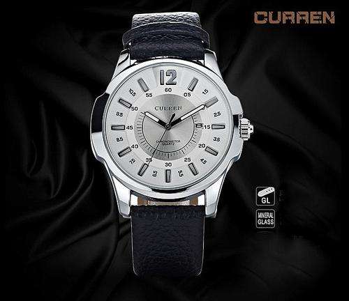 ***Luxury Curren Mens Leather Silver Quartz Calendar Analog Dial Wrist Watch B92U