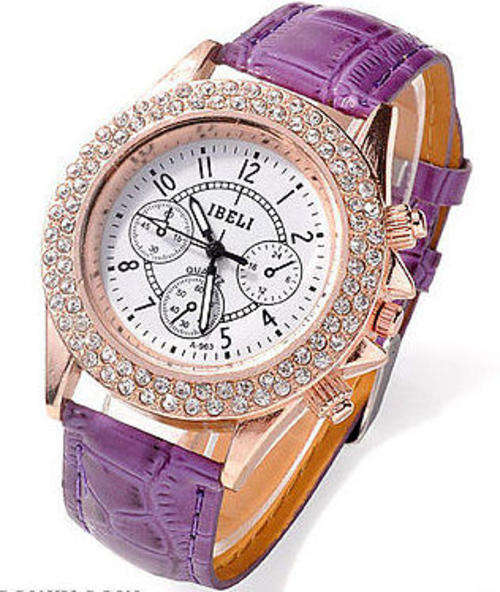 --***LADIES ** IBELI** CRYSTAL ENRICHED CASE  QUARTZ WATCH** LEATHER  STRAP
