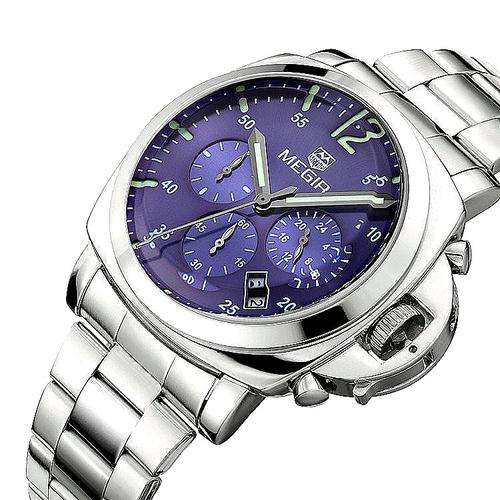 ***  MEGIR Chronograph 6 Hands24 Hours Luxury Brand Watch Men  Full Steel Watch *