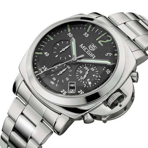 ***  MEGIR Chronograph 24 Hours Luxury Brand Watch Men Full Steel Watch Analog Display Quartz Men