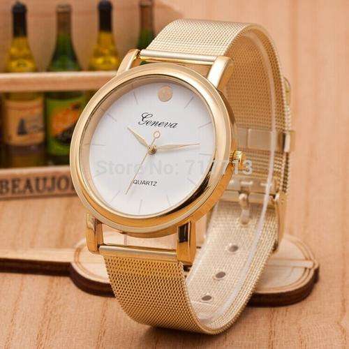 --********LADIES/MEN GENEVA  GOLD DOT  STAINLESS STEEL QUARTZ WATCH**