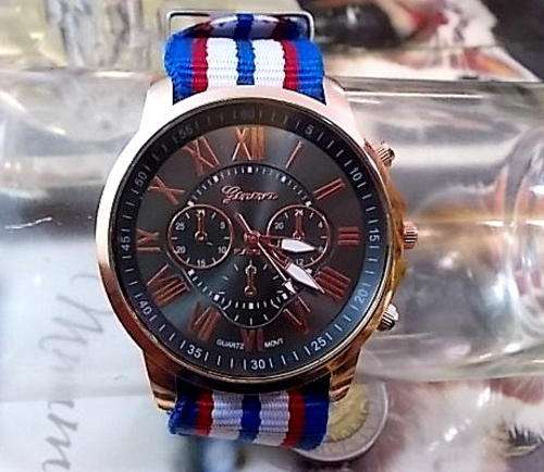 --*****VERY BEAUTIFUL***LADIES/GENTS GENEVA UNISEX QUARTZ WATCH** FUCDA CANVAS STRAP/PU LEATHER STRA