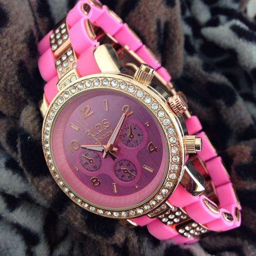 ***JUICY PINk RI0S LONDON PREMIUM TWO TONE Czech DIAMANTE LADIES ROSE GOLD WATCH