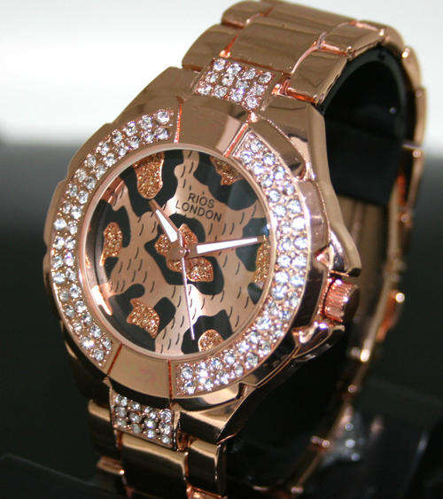 *** DESIGNER-CRYSTALLISED-RI0S-LONDON-Czech-DIAMANTE-ROSE-GOLD-LEOPARD