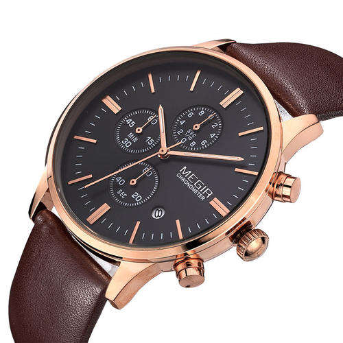 ***Megir Brand 100% Genuine Leather*Luminous, Mens  Watch **FULL CHRONOGRAPH*( 6 Hands )