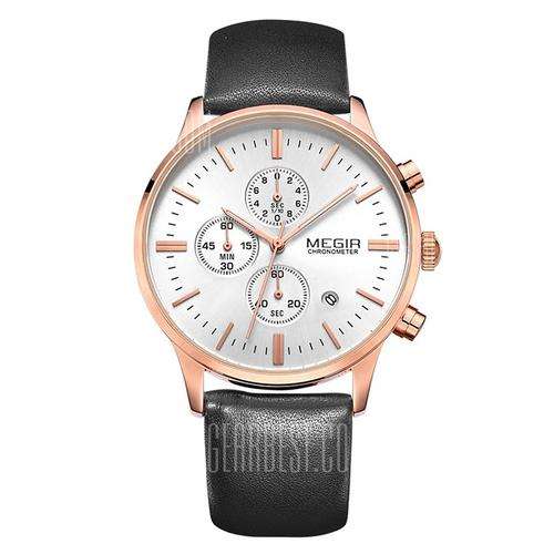 ***Megir Brand 100% Genuine Leather*Luminous, Mens  Watch **FULL CHRONOGRAPH*( 6 Hands )