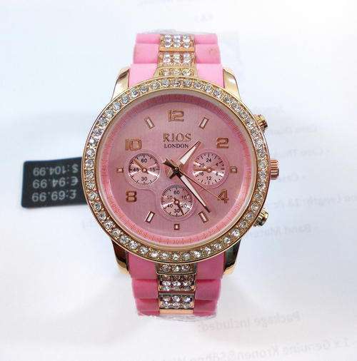 ***JUICY PINk RI0S LONDON PREMIUM TWO TONE Czech DIAMANTE LADIES ROSE GOLD WATCH