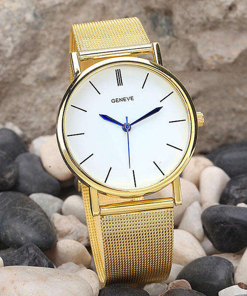 --***UNISEX GENEVE QUARTZ WATCH** ALLOY MESH STRAP