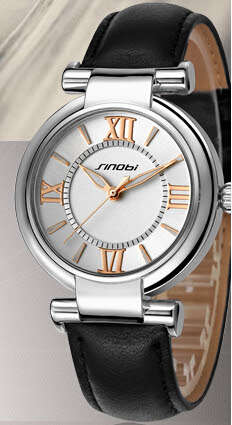 --***LADIES ** HOT FASHION **BLACK SINOBI ~ MIYOTA 2035 MOVEMENT QUARTZ WATCH** LEATHER  STRAP