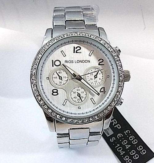 **   DESIGNER RI0S LONDON PREMIUM QUALITY Czech DIAMANTE LADIES/MEN SILVER WATCH