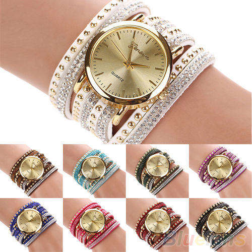 --*****WRIST WRAP***LADIES STUNNING FAUX SUEDE BIG DIAL GENEVA  QUARTZ WATCH**
