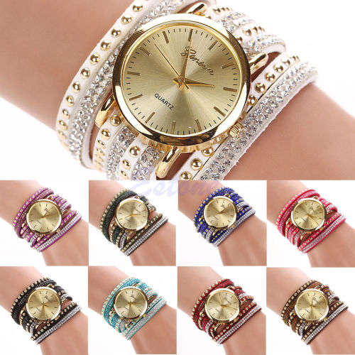 --*****WRIST WRAP***LADIES STUNNING RAINBOW WHITE FAUX SUEDE BIG DIAL GENEVA  QUARTZ WATCH**