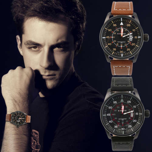 ***Naviforce Brand**  NF9039M Military Black Date PU Leather Luxury Men Wrist Watch
