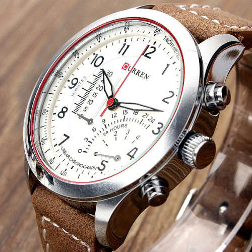 EXCELLENT *** New  CURREN 8152 Mens White Dial  Qartz Watch Faux Leather Band