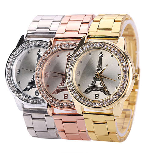 --********LADIES BIG DIAL ROSE/GOLD  EIFFEL TOWER  STAINLESS STEEL QUARTZ WATCH**