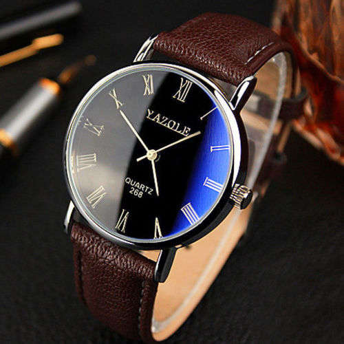 ***Ladies/Men Mode  Leather Stainless Steel Sports Quartz Wrist Watch Uhr