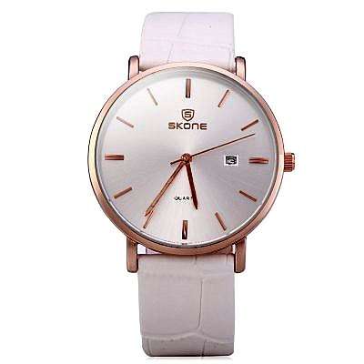 **SKONE BRAND 9400* BIG DIAL* Ultrathin Calendar UNISEX  Quartz Watch with Leather Strap *
