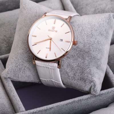 **SKONE BRAND 9400* BIG DIAL* Ultrathin Calendar UNISEX  Quartz Watch with Leather Strap *