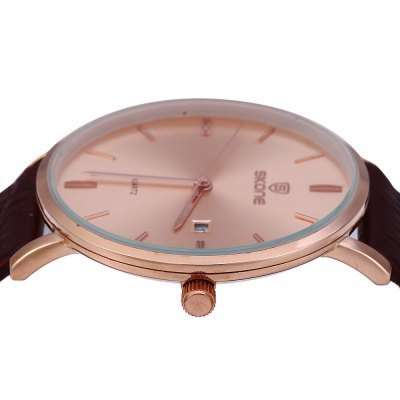 *SKONE BRAND 9400* BIG DIAL* Ultrathin  Calendar  CHAMPAGNE COLOR*  Quartz Watch with Leather Strap