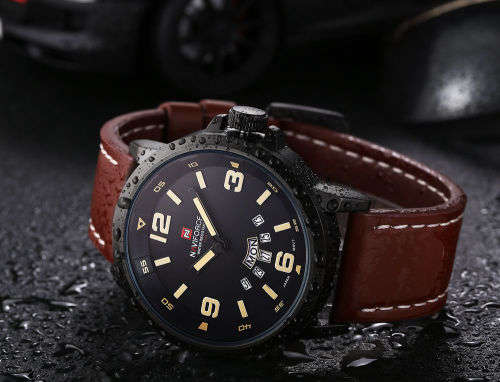 ***Naviforce Brand ( Model:9028 )** High quality Stainless Steel Leather strap Men Watch-