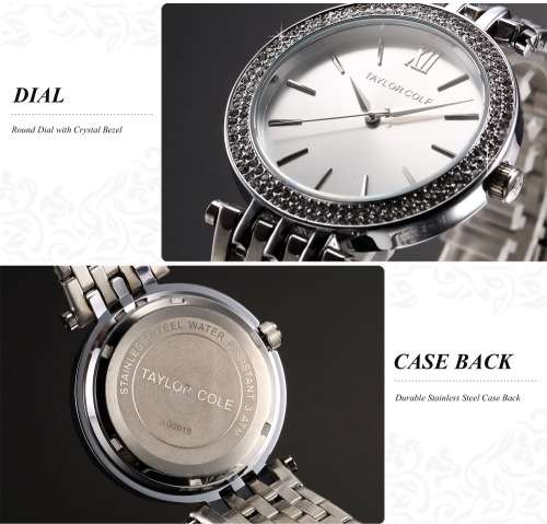 From UK** Taylor Cole Lady Silver Steel Band Bracelet Luxury Crystal  Women Watch*TOP Brand