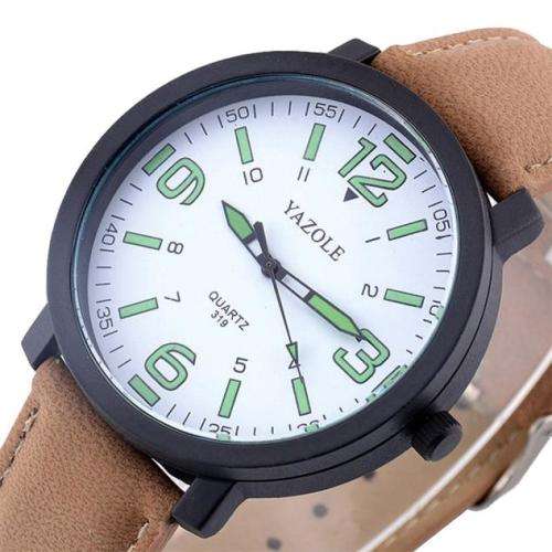 ***YAZOLE Brand** Big dial  Military  Brown Leather Luxury Men Wrist Watch