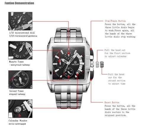 ***  Megir Brand* 6 Hands * Chronograph Business Mens Watch ** ALL STEEL**FREE SHIPPING**