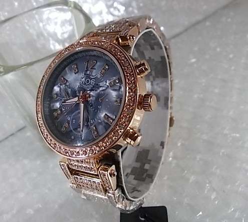 *** RI0S LONDON EXQUISITE  Czech DIAMANTE LADIES BLACK PREMIUM MARBLE FACE ROSE GOLD WATCH