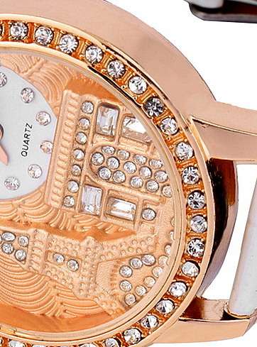 --***Womens Beautiful Crytal Encrusted Embossed Eiffel Tower Classic Quartz Wrist Watch !!