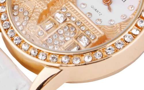 --***Womens Beautiful Crytal Encrusted Embossed Eiffel Tower Classic Quartz Wrist Watch !!