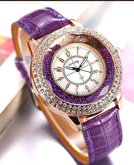 --***LADIES **AUSTRIAN CRYSTAL ENCRUSTED ~Gogoey  QUARTZ  Watch  -  PURPLE